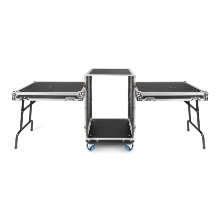 Tour Style ATA Road Rack Case with Dual Fold-Out Side Tables & Casters